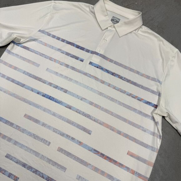 Callaway Golf Shirt Stretch Short Sleeve Polo Striped White XL - Picture 2 of 7